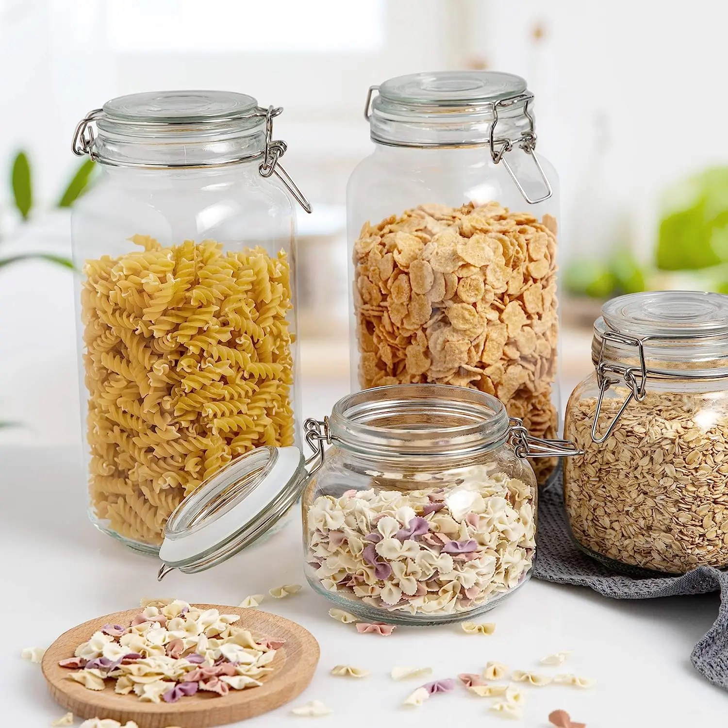 Glass Food Storage Jars with Airtight Clamp Lids Square Mason Jars  Kitchen Canisters for Flour Cereal Coffee Food Storage Jar 4