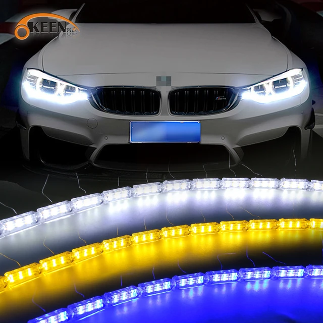 Tira Flexible de luces LED para coche, tira de luces de circulación diurna  de 30CM, 45CM y 60CM, color blanco y ámbar, 1 par - AliExpress