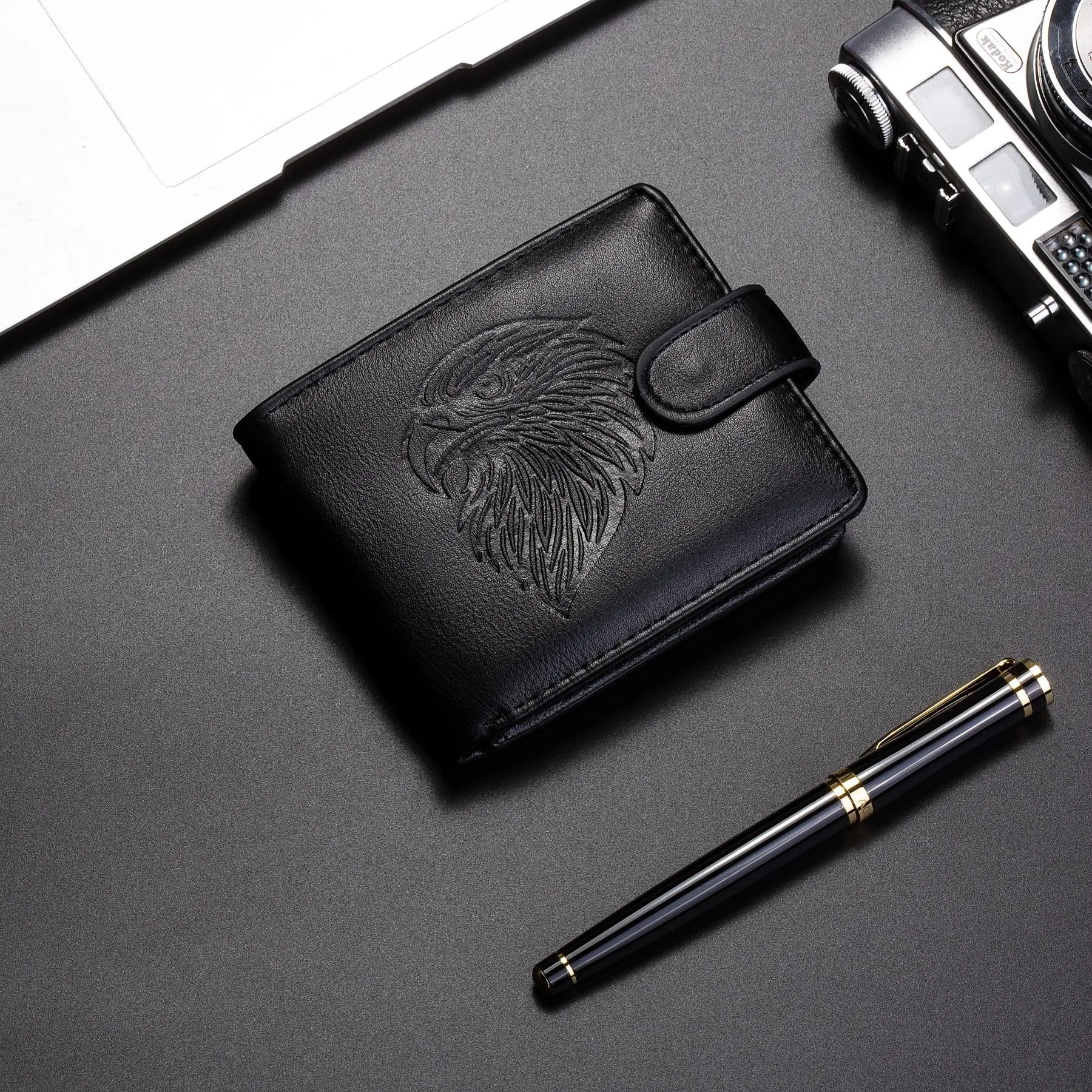 Embossed Eagle PU Leather Men's Retro Wallet – Multi-Functional Business Card Holder with Large Capacity