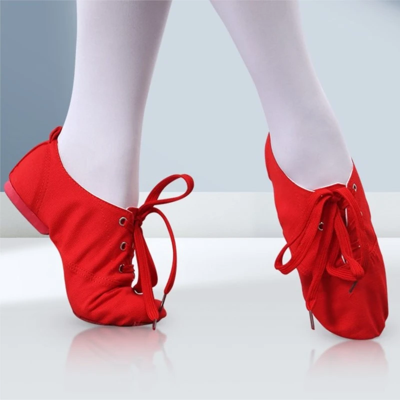 Cheap Unisex Full Size Black Red White Canvas Low Heel Jazz Dance Shoes