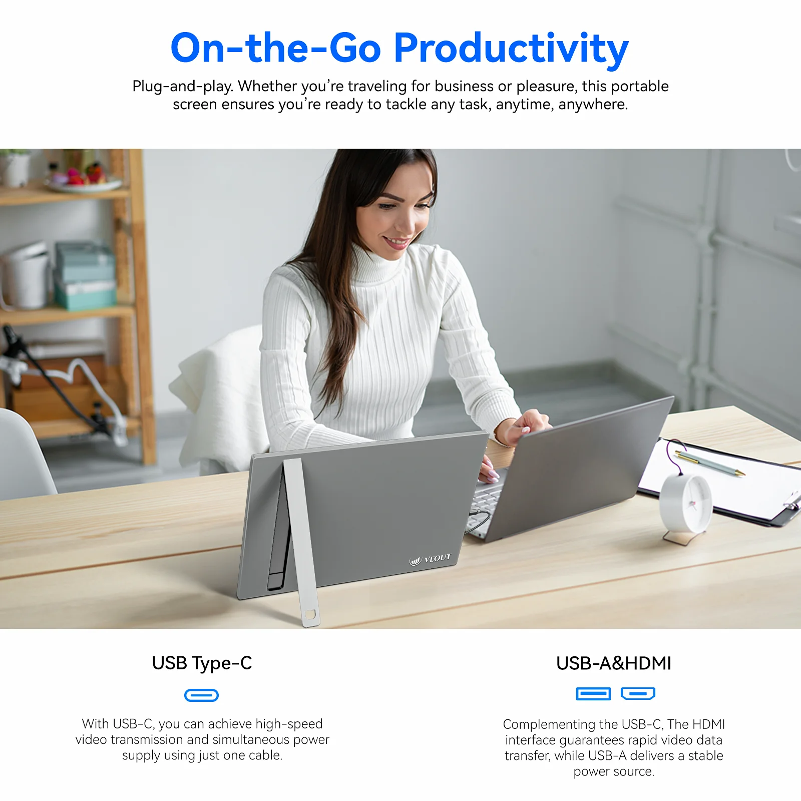 VEOUT 16inch Portable Monitor, 1200P IPS Laptop Monitor USB