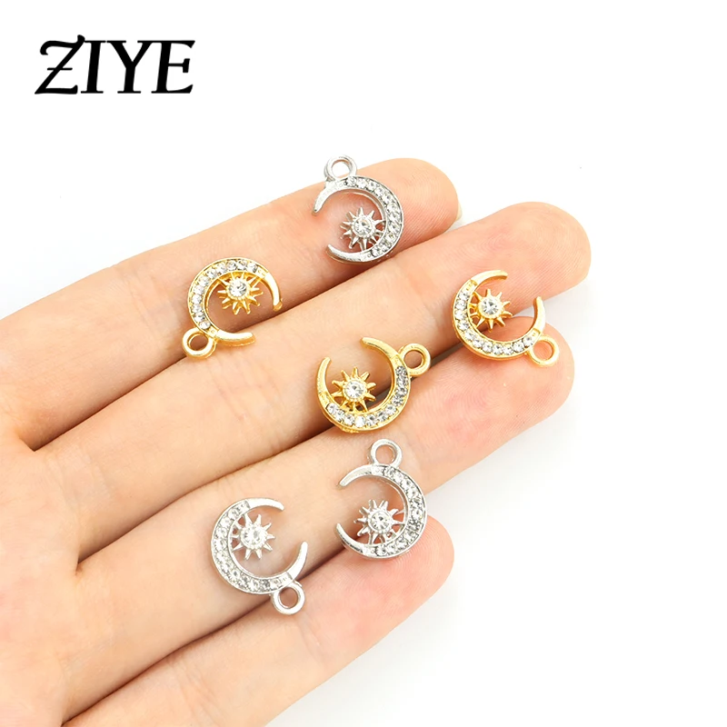 

20pcs 11*15mm Creativity Moon Star Crystal Charms Silver/Gold Color Alloy Pendants For Making DIY Handmade Necklaces Accessories