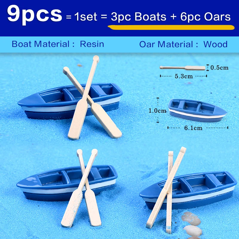 Blue Resin Boat Wood Paddles Oars Figures Decorative Figurine Diy Home Decor Mini Fairy Garden Aquarium Fish Tank Statue Craft ornament crafts,aquarium ornaments,miniature figurines,resin ornaments,miniature ornament,resin crafts,desk decor