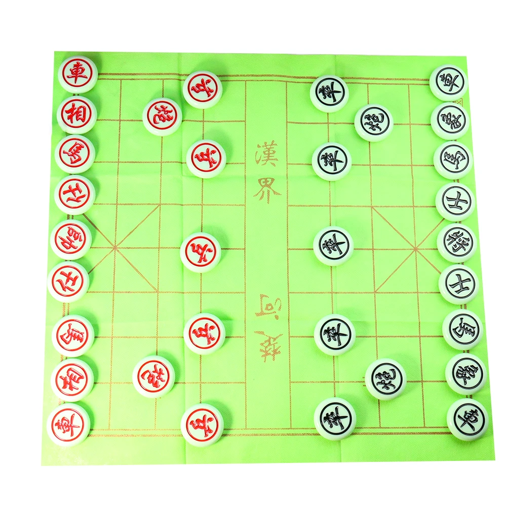 Traditional Chinese Chess Set Xiangqi Carving Imitation Jade Resin Chessman Portable Chess Board Strategy Game Educational Gift