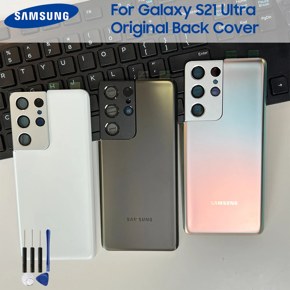 kawaii samsung cases Điện Thoại Chính Hãng Pin Phía Sau Cửa Nhà Ở Cho Samsung Galaxy S21 Ultra 5G G998B Lưng Kính Cường Lực Có Keo Dán miếng Dán Kính Cường Lực samsung cute phone cover