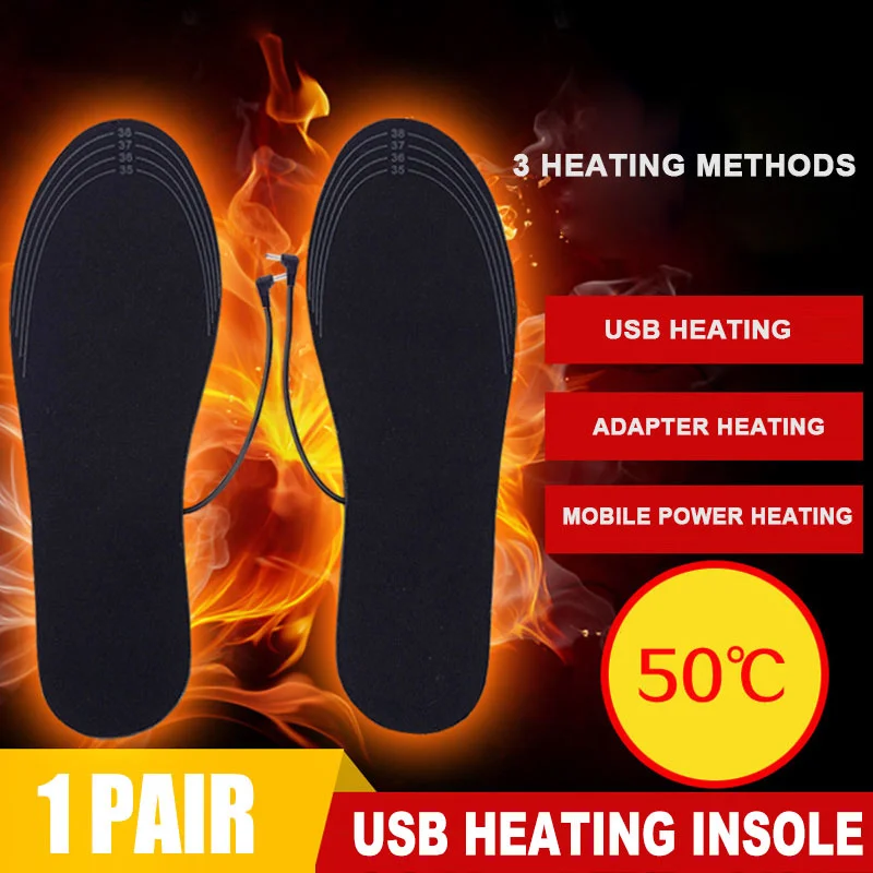 1 Pair USB Heated Shoe Insoles Foot Warming Pad Feet Warmer Sock Pad Mat Winter Outdoor Sports Heating Insoles Winter Warm