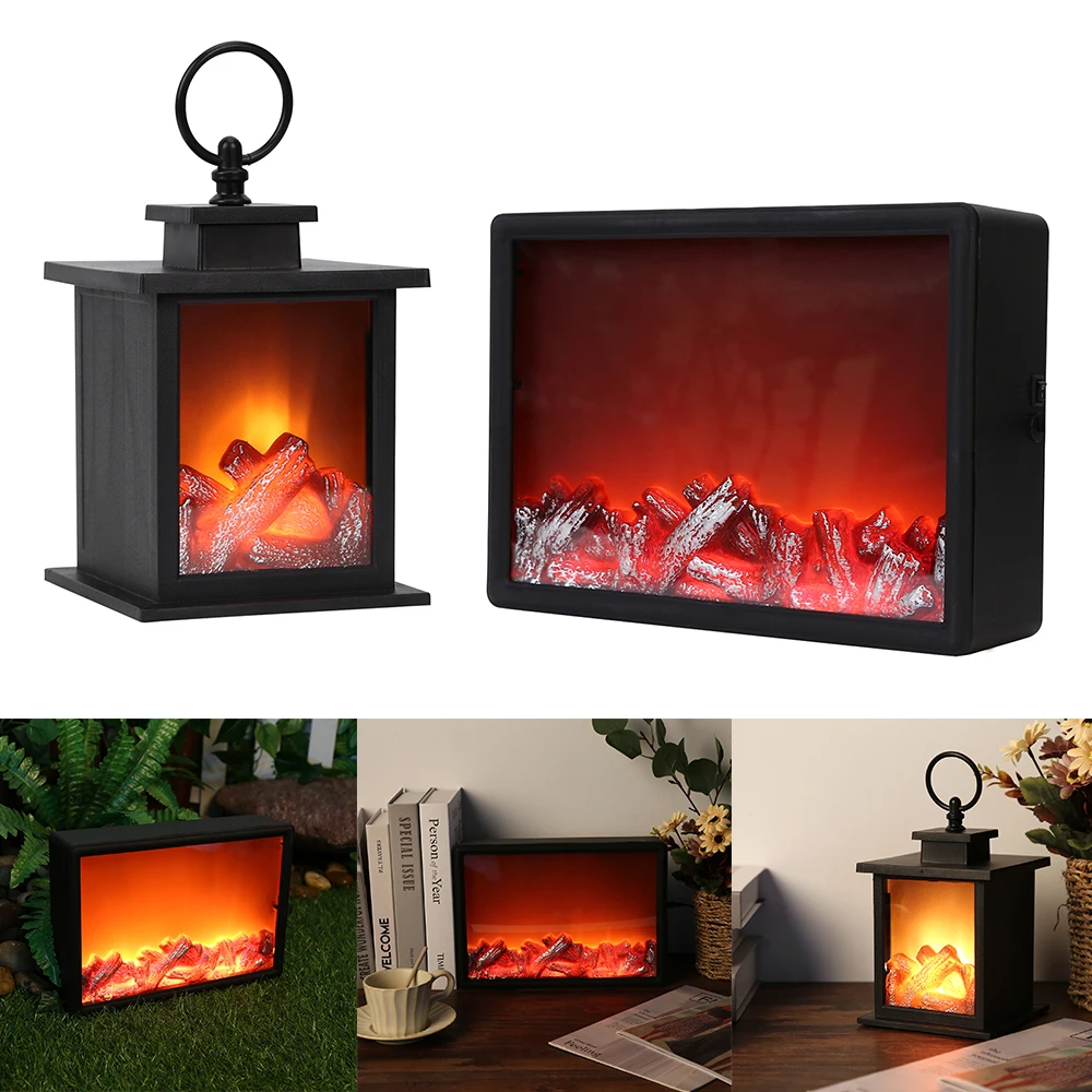 

D2 LED Flame Night Light Fireplace Lantern LED Lamp Portable Flame Light Retro Fireplace Lamp Christmas Atmosphere Decoration