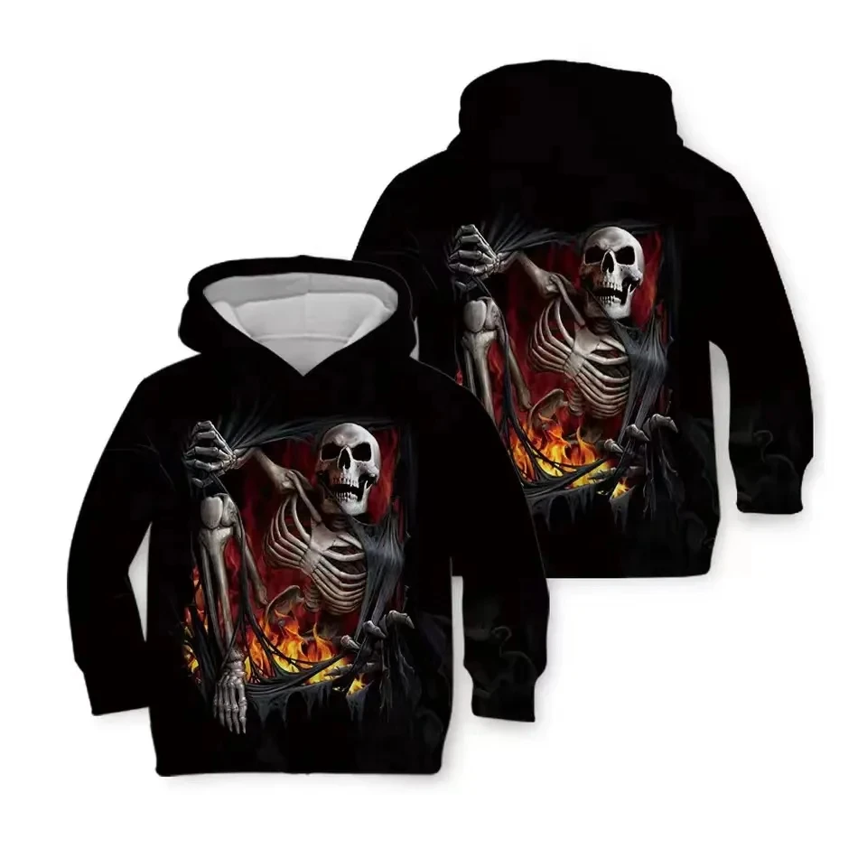 

3D All-over Print Skull Hoodie long-sleeved Pullover Regular Edition Interest Personality Hole Printed Boy Halloween Clothing