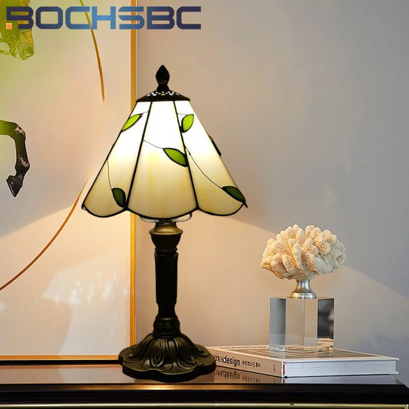 BOCHSBC 스타일 스테인드 글라스 심플 모던 책상 램프, 침실 머리맡 야간 조명, 거실 식당 LED 장식