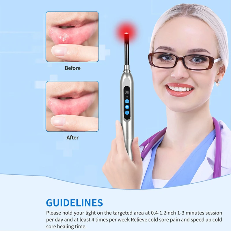 Cold Sore Laser Light Therapy Device Canker Sore Treatment Infrared Wand for Mouth Nose Ear Knee Feet Hands Ankle Skin Care