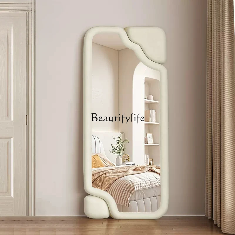 

Full Body Dressing Floor Mirror Household Bedroom Irregular Cream Style Full-Length Mirror
