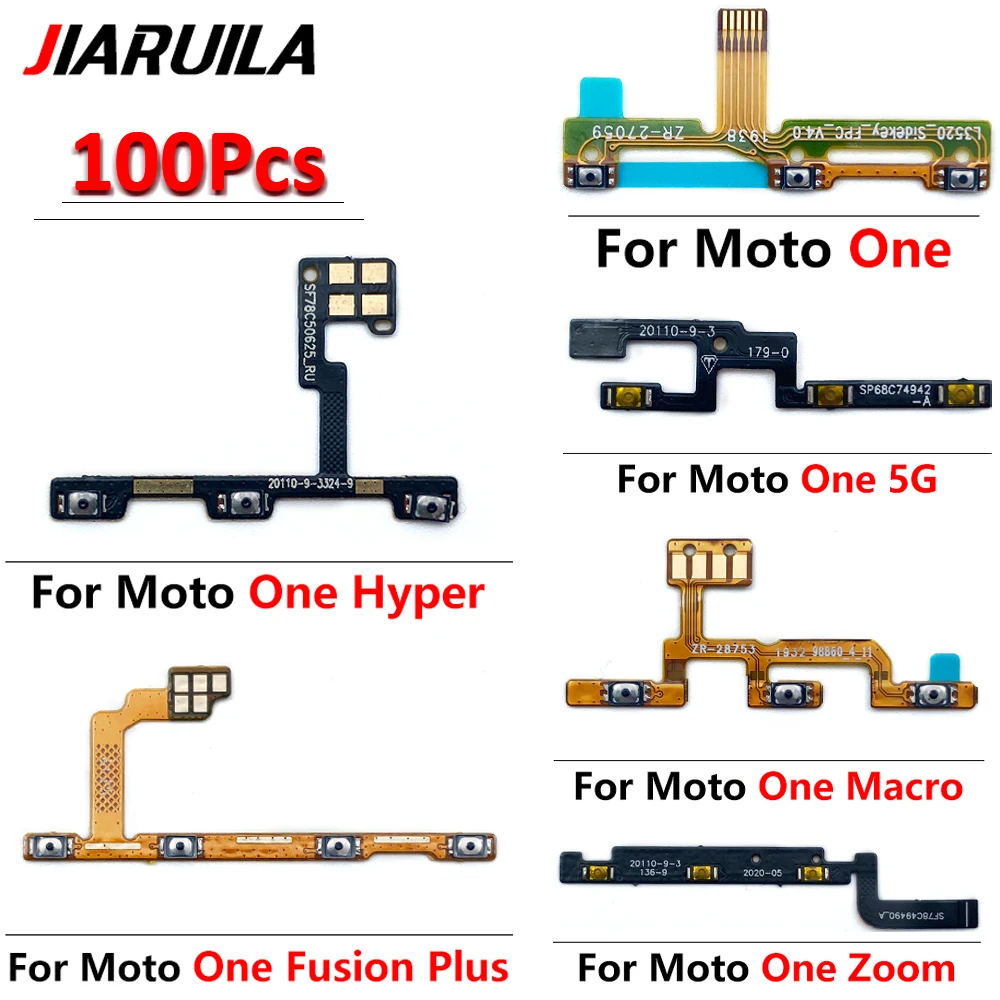 

100Pcs，Original Power On Off Volume Side Button Key Flex Cable For Moto One Fusion Plus Action Hyper Macro Vision Zoom / One 5G