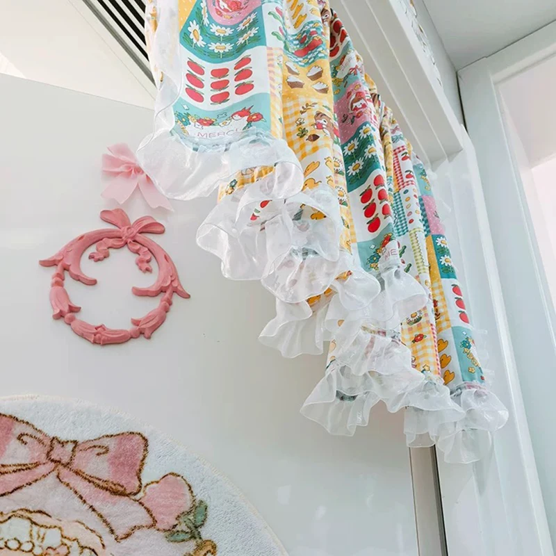 Lattice Fruit Patterns Korean Short Curtains Cloth for Living Room Japanese Pastoral Wave Lace Half Curtains for Kitchen #A591 6