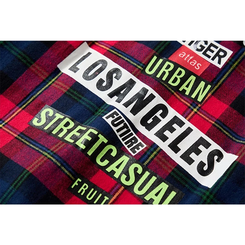 Men's Trendy Plaid Shirt Fashion Casual Long Sleeve Letter Printed Couple's Shirt