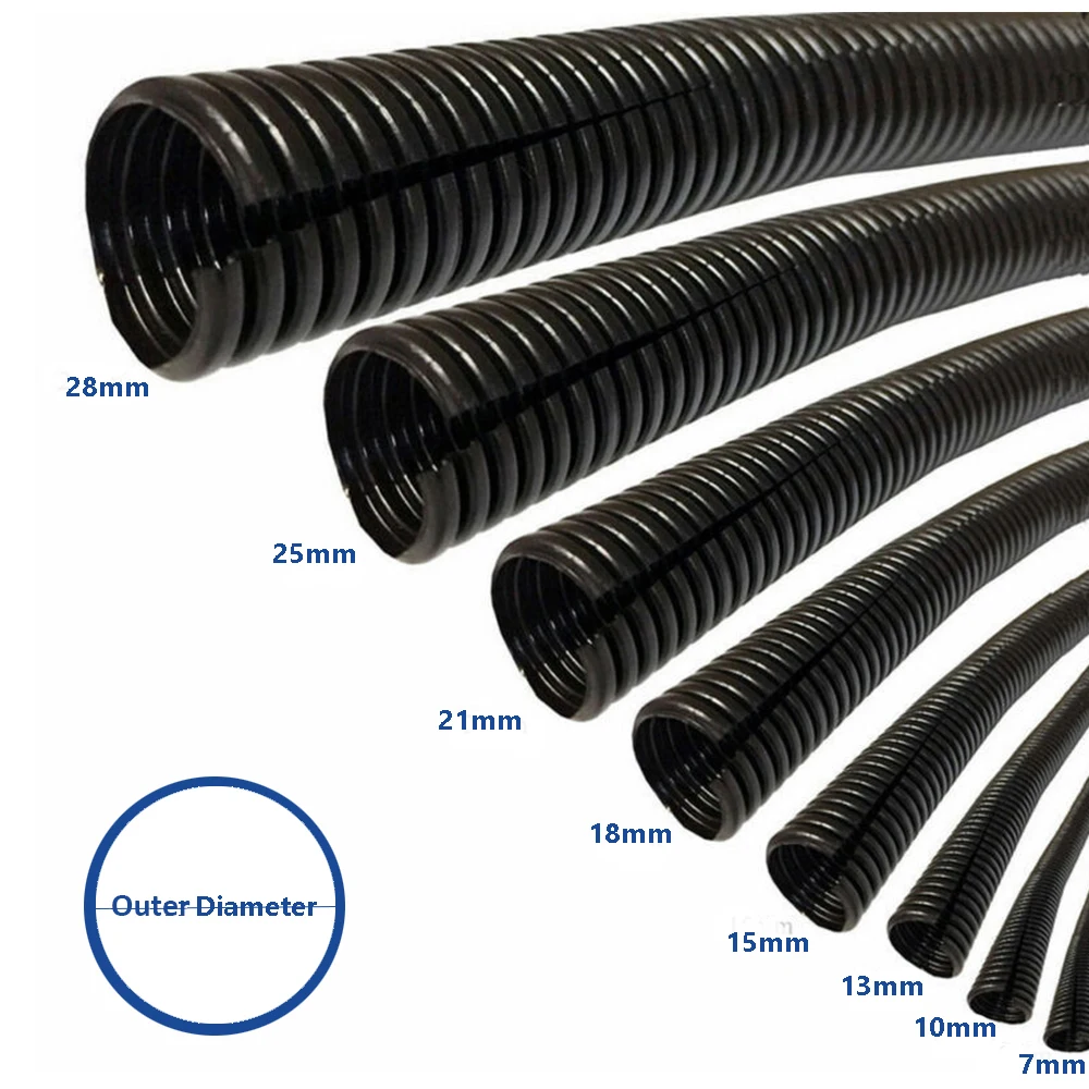 Tubulação flexível do fio do tear dividido, tampa da mangueira, 7 -28mm, auto, carro, linha mecânica de proteção, preto, 1 m, 3 m