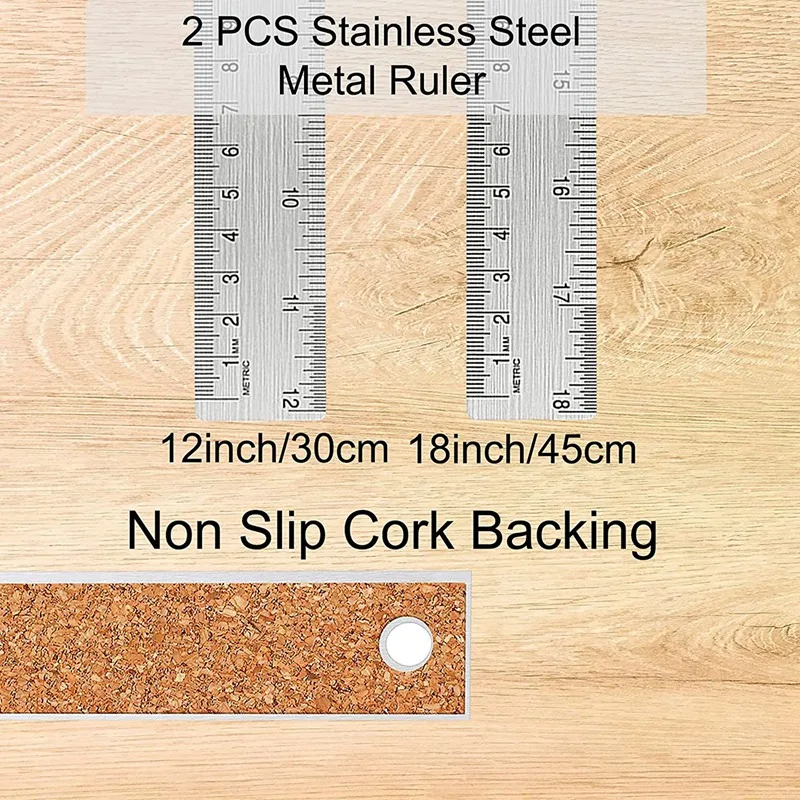 Metal Ruler Non-Slip Ruler With Cork Backing (12 + 18 Inch) Stainless Steel Non-Slip Rulers With Inch And Centimeters stainless steel ruler,drawing ruler,straight ruler