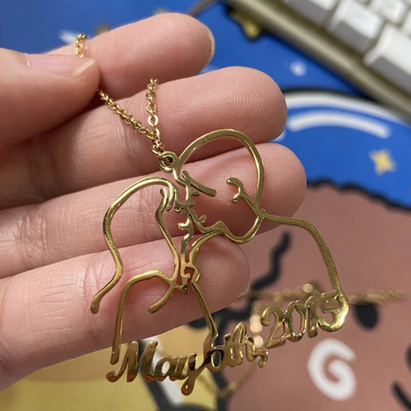 Treebud Custom Children\'s Drawing Necklace Stainless Steel for Women Men Stainless Steel Unique Logol Artwork Pendant Jewelry