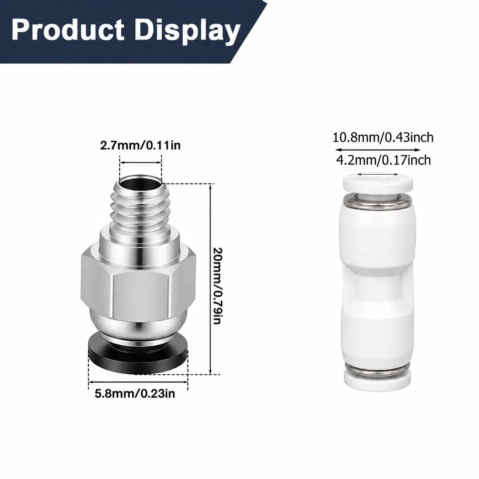 12 pcs PC4-M6 Pneumatic PTFE Tube Kit 10 Metal Fittings + 2 Plastic Quick-Connect Fittings, for 4mm Outer Diameter PTFE Tube image 3