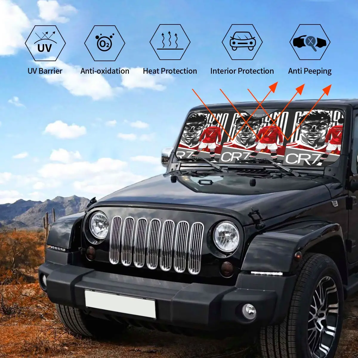 CR7 Football Soccer Personality Windshield Sunshade 76x140cm Ronaldos Aluminium Foil Car Window Windscreen Cover Car-styling