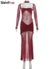 Weird Puss Sexy Bright Silk 3 Piece Set Women Solid Collar+See Through Full Sleeve Shawl+Chest Wrap Patchwork Dress Long Bodycon 6
