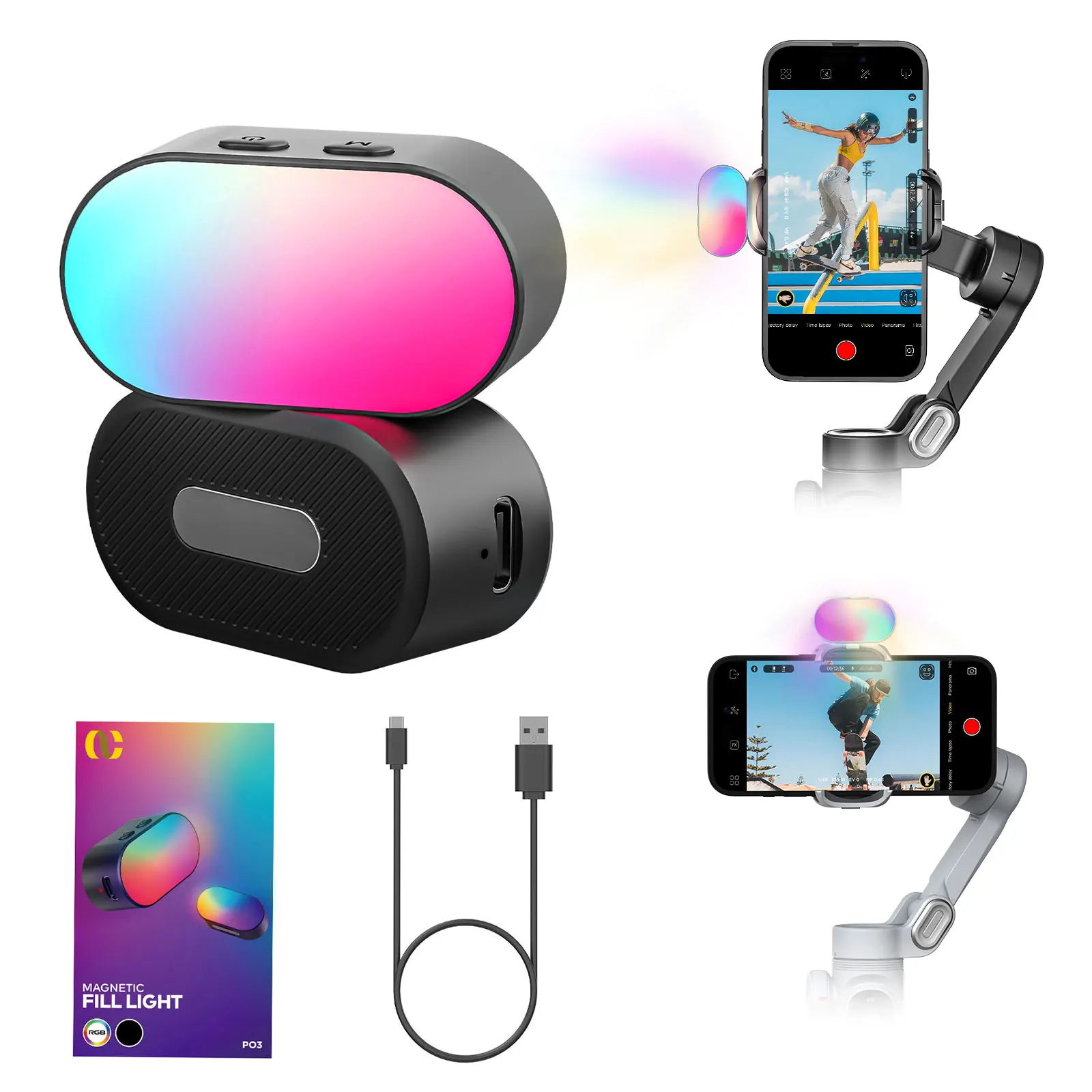 AOCHUAN RGB Magnetic Fill Light for Gimbal LED Video Photography Light 3-speed 7-color adjustable shooting fill light effect camera accessories action camera accessories handheld gimbal accessories