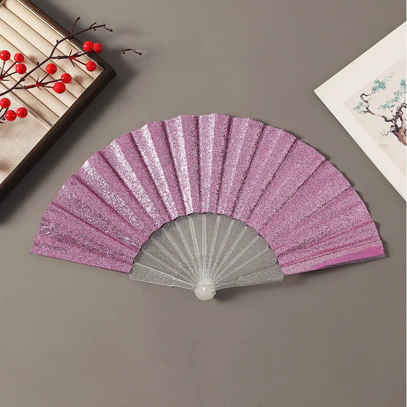 Sparkling Glitter Handheld Folding Fan - Colorful Summer Accessory & Dance Prop