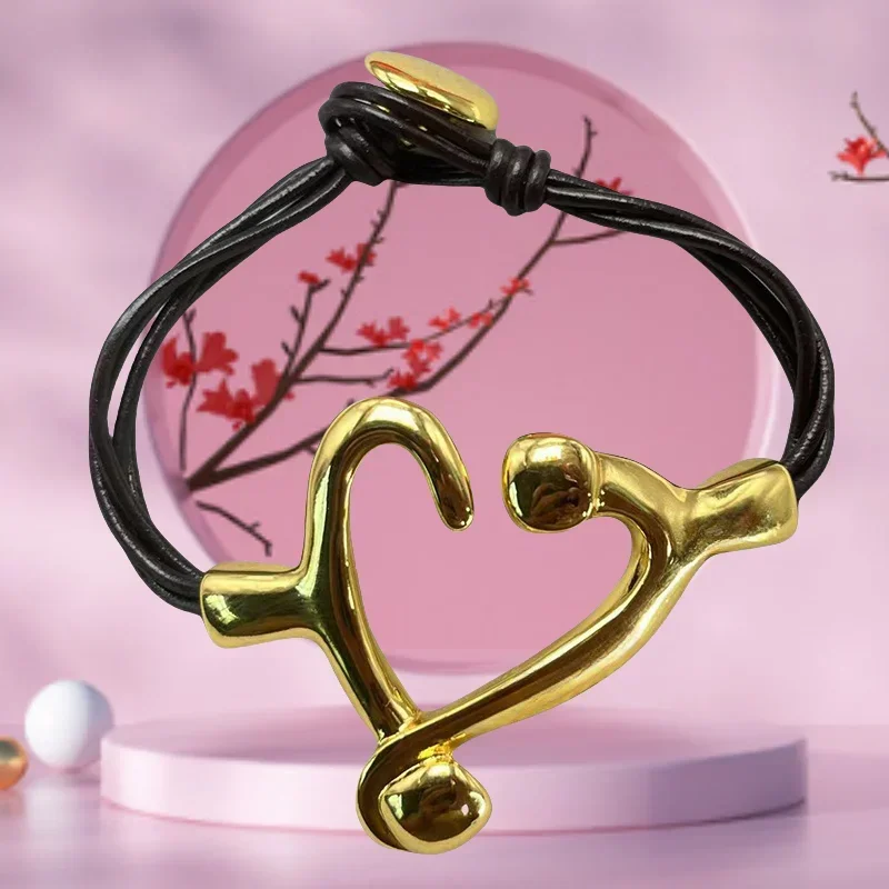 Elegant Leather Rope Heart Bracelet - Summer 2025 Fashion Statement
