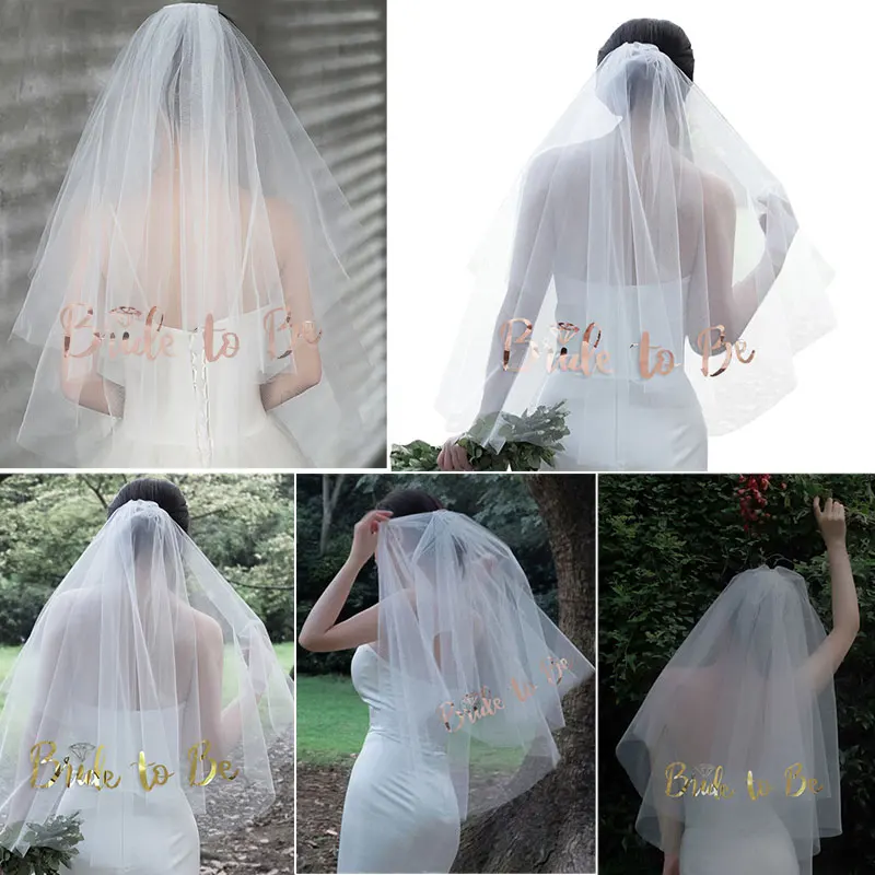 Rose Gold Bride Veil - White