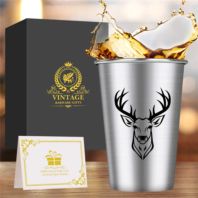 Langlebig 500ML Hirschkopf Muster Bierkrug Tasse Outdoor Camping Reisen Große Tassen Club Party Saftbecher Hochzeit Veranstaltungen Bar Set – Detail 1