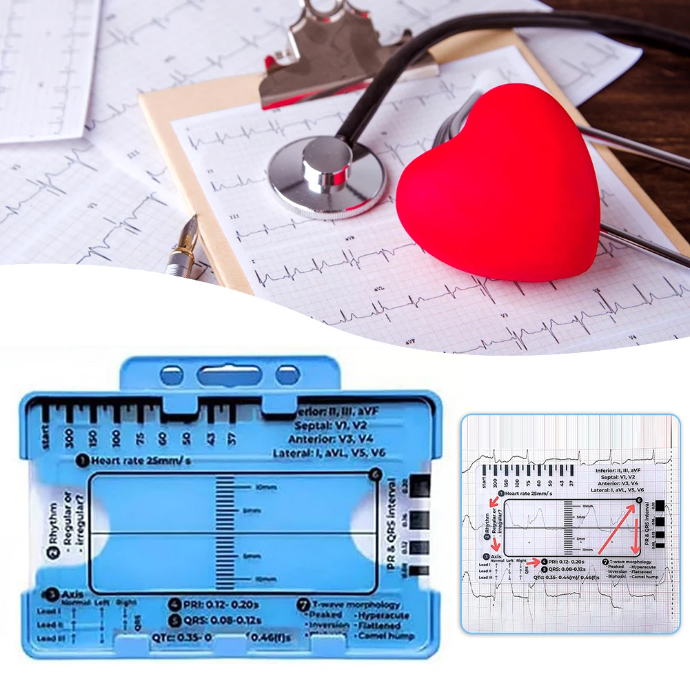 ECG/EKG 7 Step Ruler Card Portable ECG-Interpretation Reference Guide Assessment Transparent 7-Step Ruler Measuring Tool ecg ruler card