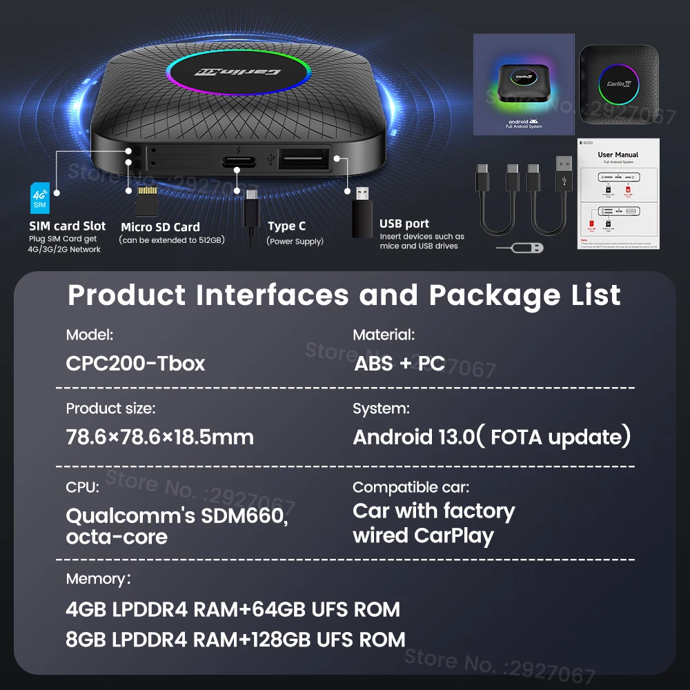 2024 CarlinKit ī÷ Ai ڽ, SDM660, ȵ̵ 13 TV ڽ,  ī÷, ȵ̵ , OEM  Ƽ̵  Ʈ ڽ