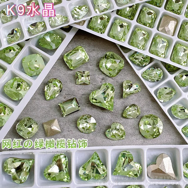 90Pcs Green Nail Rhinestones 6 Shapes Emerald Green Cute Nail Gems Flatback  Heart Rhinestones K9 Glass Stones Nail Art Diamonds Crystals jewels Nail