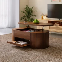 Table basse relevable avec rangement, table basse Trau avec côtés en bois courbés et étagère coulissante, meubles multifonctionnels pour salon 1