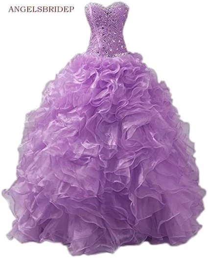 

Sweet 16 Ruffles Ball Gown Quinceanera Dresses For 15 Party Formal Crystals Beaded Organza Formal Masquerade Birthday Gowns