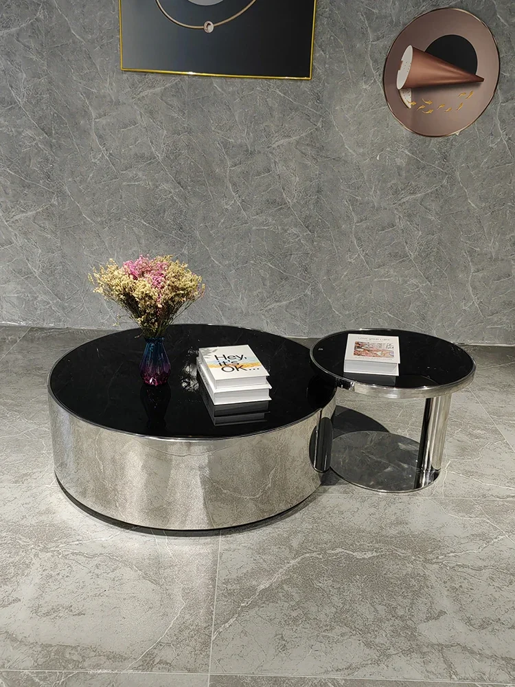 Luxury Coffee Table Stainless Steel Mirror Small Apartment Tempered Glass Round Living Room Home