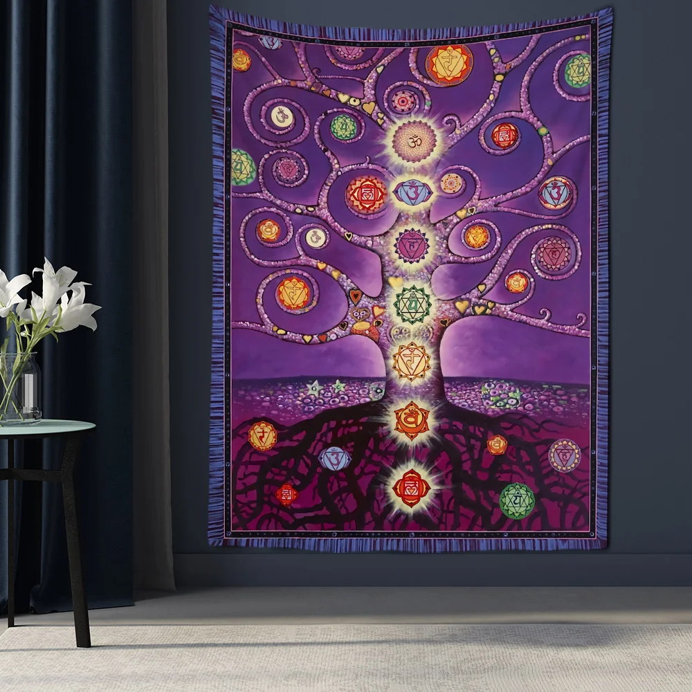 Sedm chakras strom z život tapiserie bohatství strom totem pozadí tapiserie zeď závěsný bohémský styl psychedelické domácí dekorace