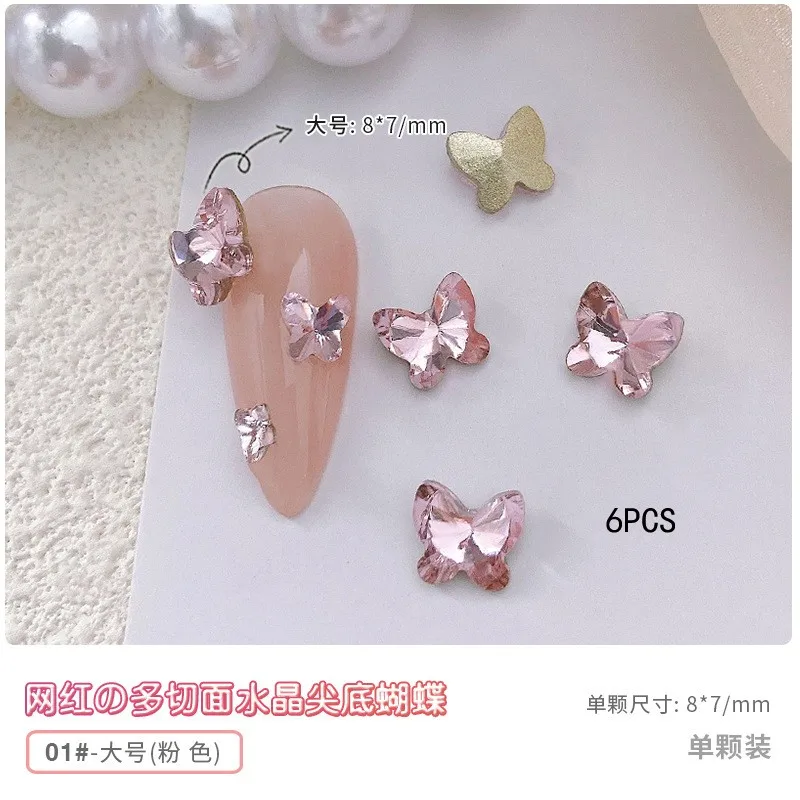 YYM 6PCS 트와일라잇 로그 크리스탈 나비 액세서리(대형 및 소형): 트렌디하고 매우 반짝이는 컬러 네일 라인스톤