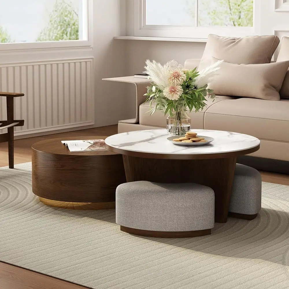 Ensemble de table basse Walnara en marbre - intérieur du tiroir