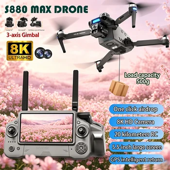 Nuovo Drone 2026 con Doppia Fotocamera 8K, Schermo Grande da 5,5 Pollici, Controllo dell'Aereo, Gimbal a 3 Assi, GPS, Ritorno Automatico, Elicottero Giocattolo