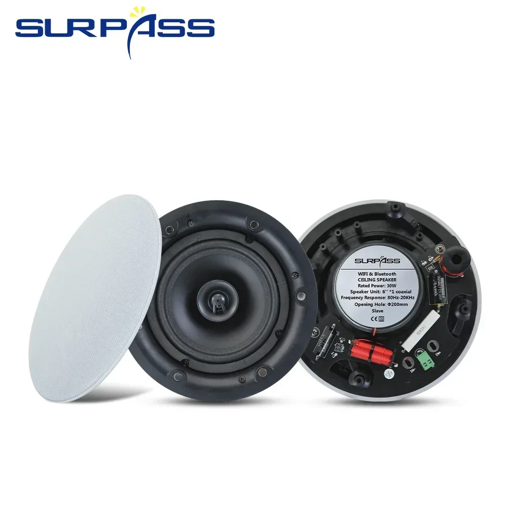 Home 2pcs 30W WiFi Ceiling Speaker Bluetooth Theater Speakers Built-in Class D Digital Amplifier for Indoor Ceiling Audio System Bluetooth Speaker Wall Ceiling Speaker