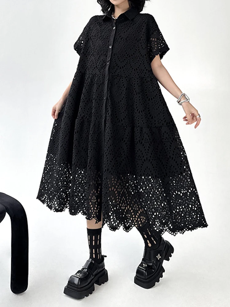 chinese dress ladies Women's Long Dress with Sleeve / Elegant Lace Hollow Out Summer Dresses
