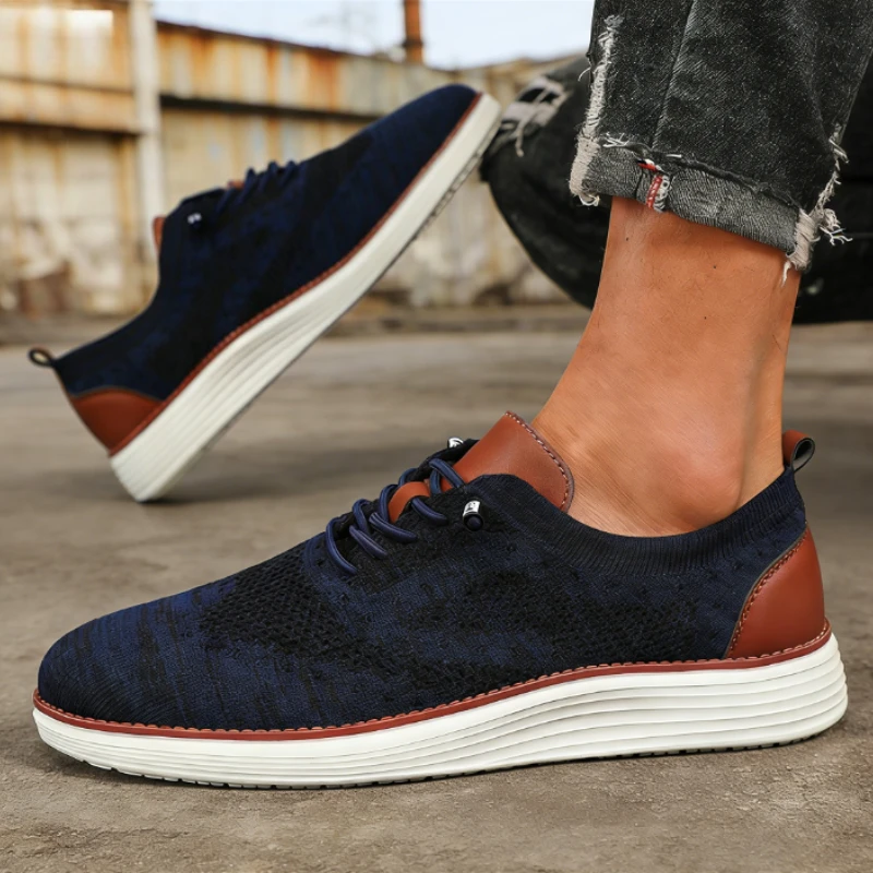 New Men's Trendy Knit Sneakers Fashion Formal Business Urban Breathable Shoe Comfy Non Slip Dress Sneakers for Man Tenis De Moda