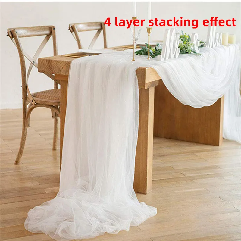 Description Picture 2 of item150cm*200cm Tulle Table Runner Soft Mesh Tulle Wedding Chair Decoration Table Skirt Wed Backdrop Table Runners