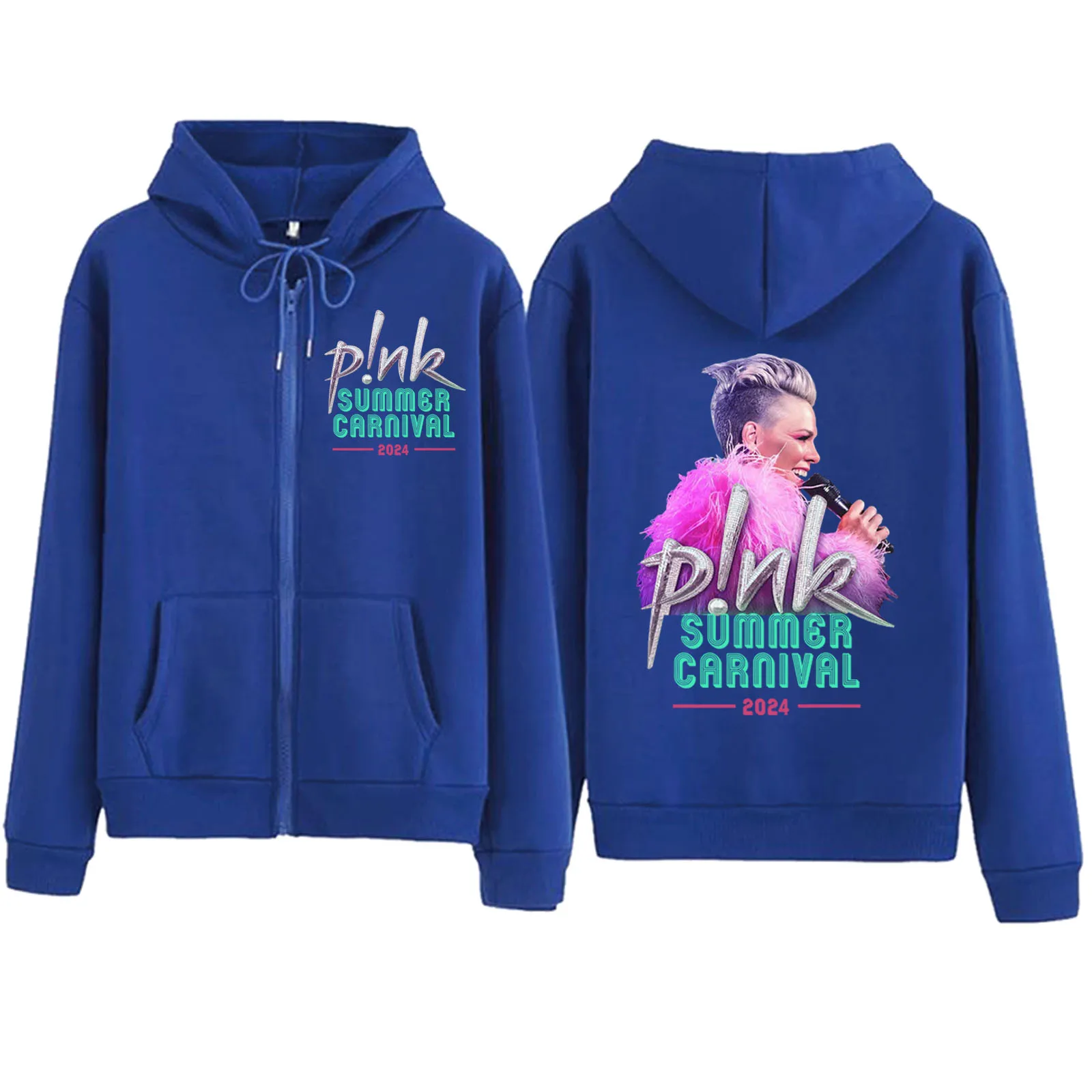 Pink Singer Summer Carnival 2024 Zipper Hoodie Harajuku Hip Hop Pullover Tops Sweatshirt Streetwear Fans Gift Unisex