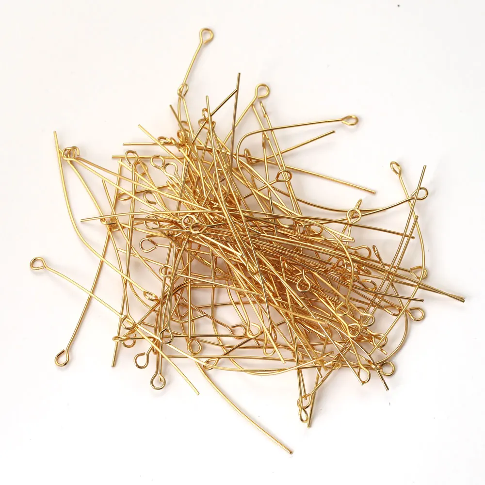 head pins for jewelry making high quality copper metal 14K real gold plated  needle eye pin wholesale connector pins material