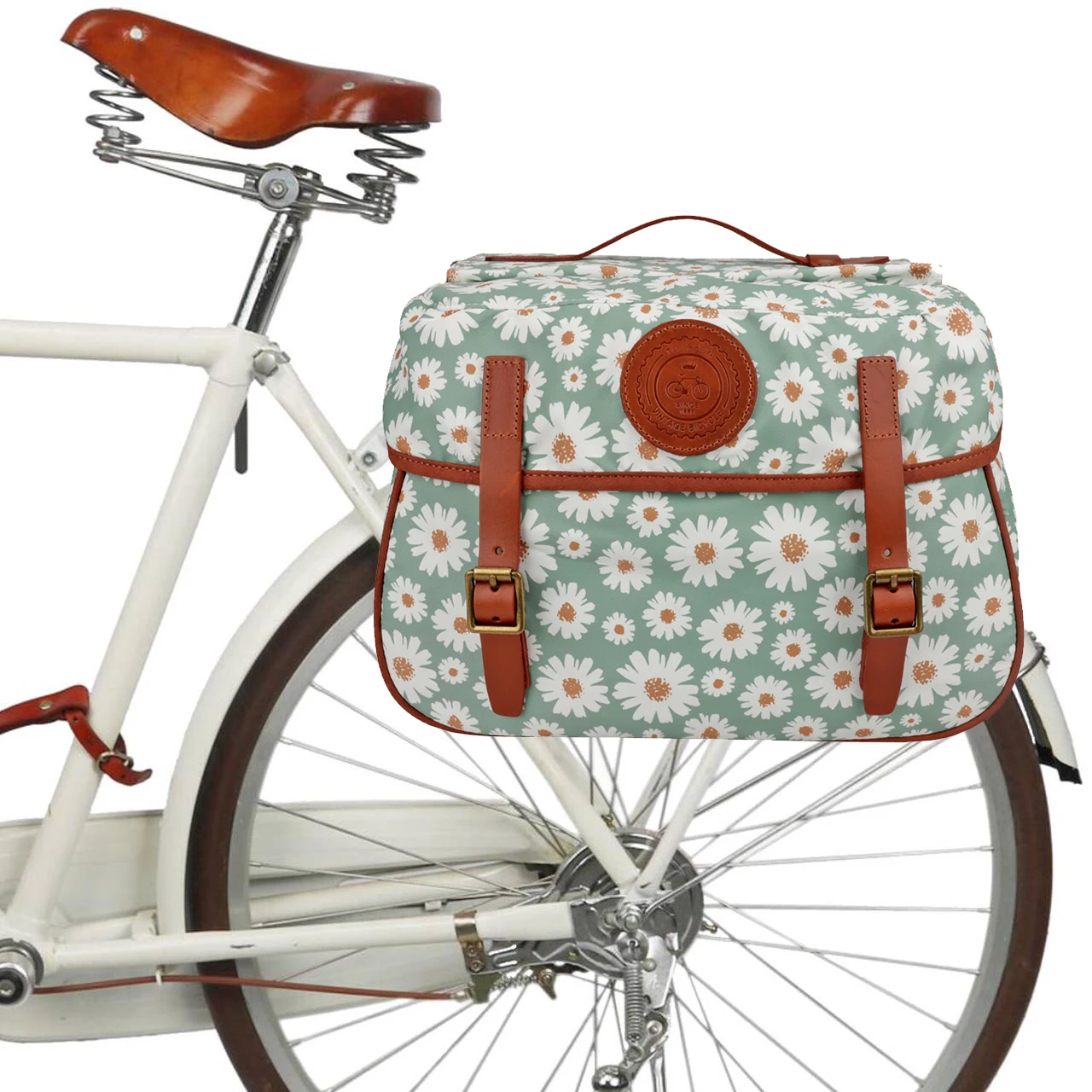 Sacoche Arrière Vélo Vintage – Toile Beige, Double Pannier – Idéal Cyclotourisme