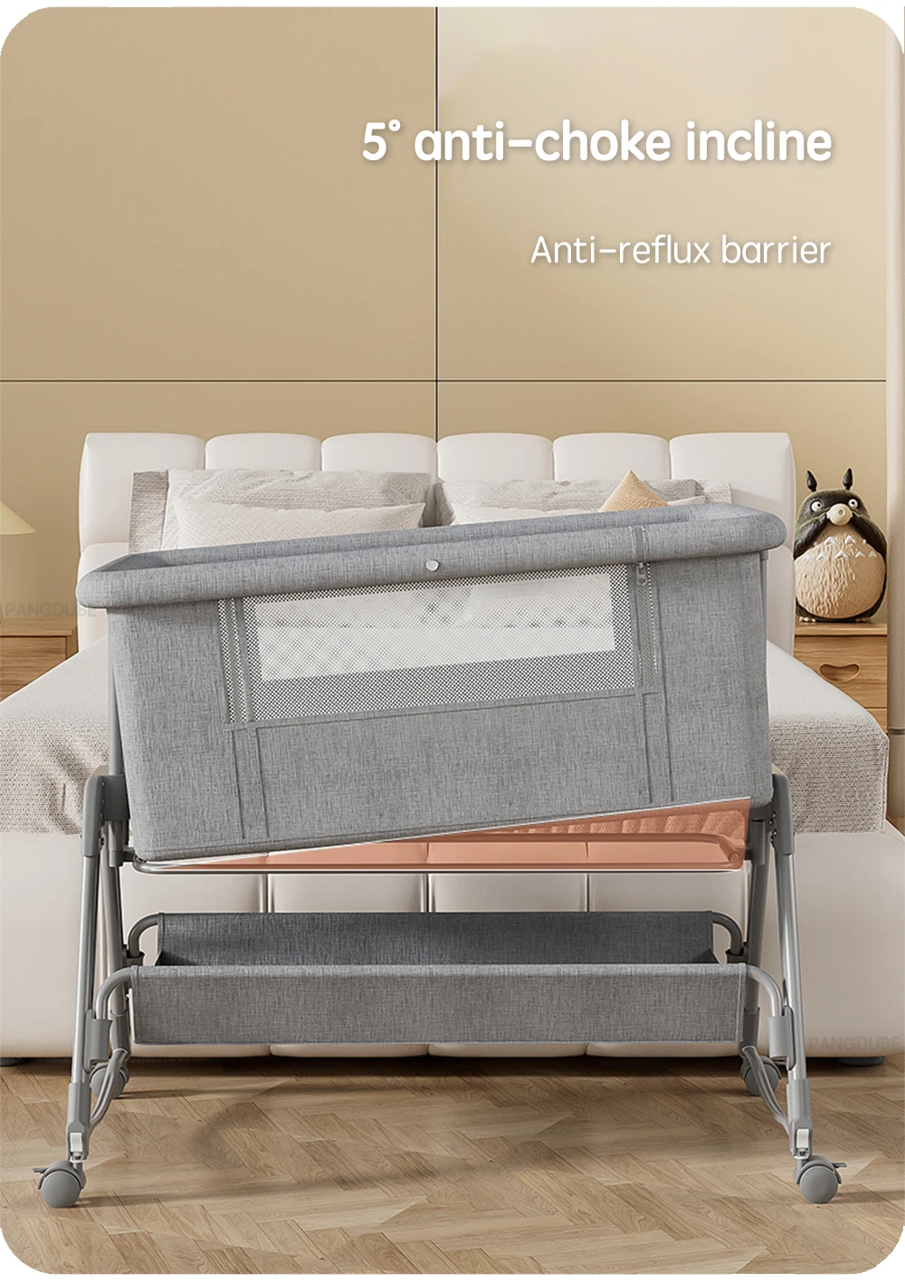 PANGDUBE 2-in-1-Schlafnetz für Babybetten, faltbare Stubenwagen mit Moskitonetz, 5-stufig höhenverstellbar, tragbares Co-Sleeper-Kinderbett – Detail 8