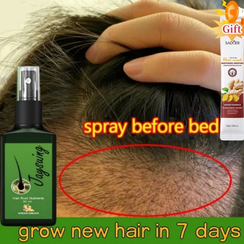 

Natural Ginger Hair Growth Serum Spray Hair Roots Fast Grow to Full Head Prevent Hair Loss Scalp Damaged Repair Care Men Women