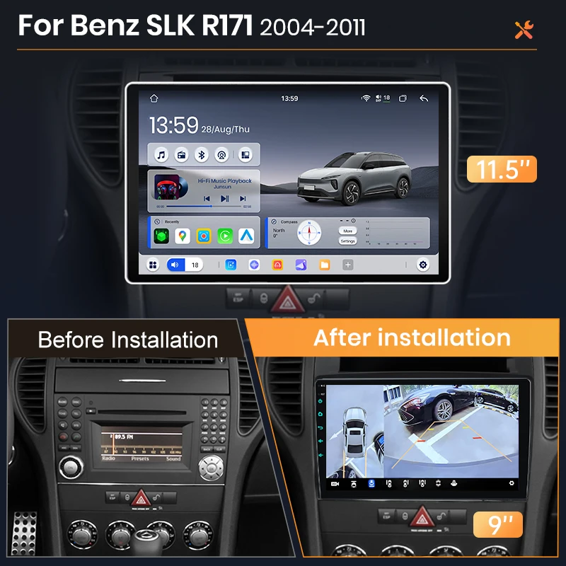 Radio AWESAFE inalámbrica CarPlay Android Auto para Benz SLK-Class R171 2004 2005-2011, sistemas inteligentes para automóvil, RDS, GPS, FM, BT, DSP, SWC 2