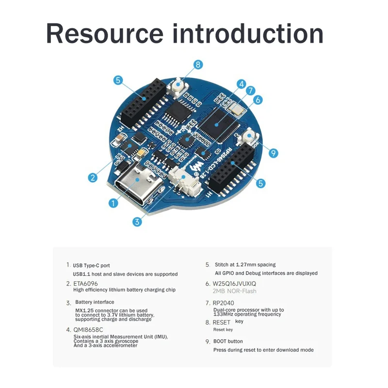 【BAAZ Fast 】 RP2040 마이크로컨트롤러 개발 보드용 1.28인치 원형 LCD 디스플레이 화면(센서 MicroPython 포함)